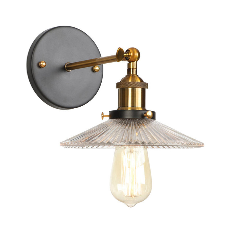 Bowl/Gourd/Flared Bedside Reading Wall Lamp Antique Clear Glass 1 Bulb Black-Brass Wall Light with Pivot Joint Clear F Clearhalo 'Art deco wall lights' 'Cast Iron' 'Glass' 'Industrial wall lights' 'Industrial' 'Middle century wall lights' 'Modern' 'Rustic wall lights' 'Tiffany' 'Traditional wall lights' 'Wall Lamps & Sconces' 'Wall Lights' Lighting' 1917742