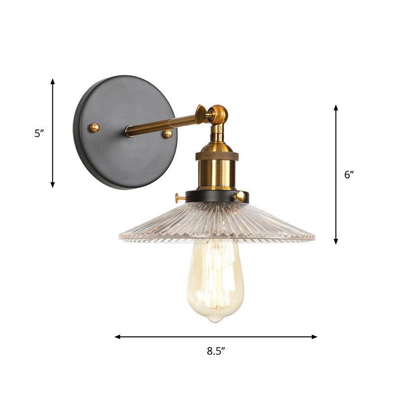 Bowl/Gourd/Flared Bedside Reading Wall Lamp Antique Clear Glass 1 Bulb Black-Brass Wall Light with Pivot Joint Clearhalo 'Art deco wall lights' 'Cast Iron' 'Glass' 'Industrial wall lights' 'Industrial' 'Middle century wall lights' 'Modern' 'Rustic wall lights' 'Tiffany' 'Traditional wall lights' 'Wall Lamps & Sconces' 'Wall Lights' Lighting' 1917743