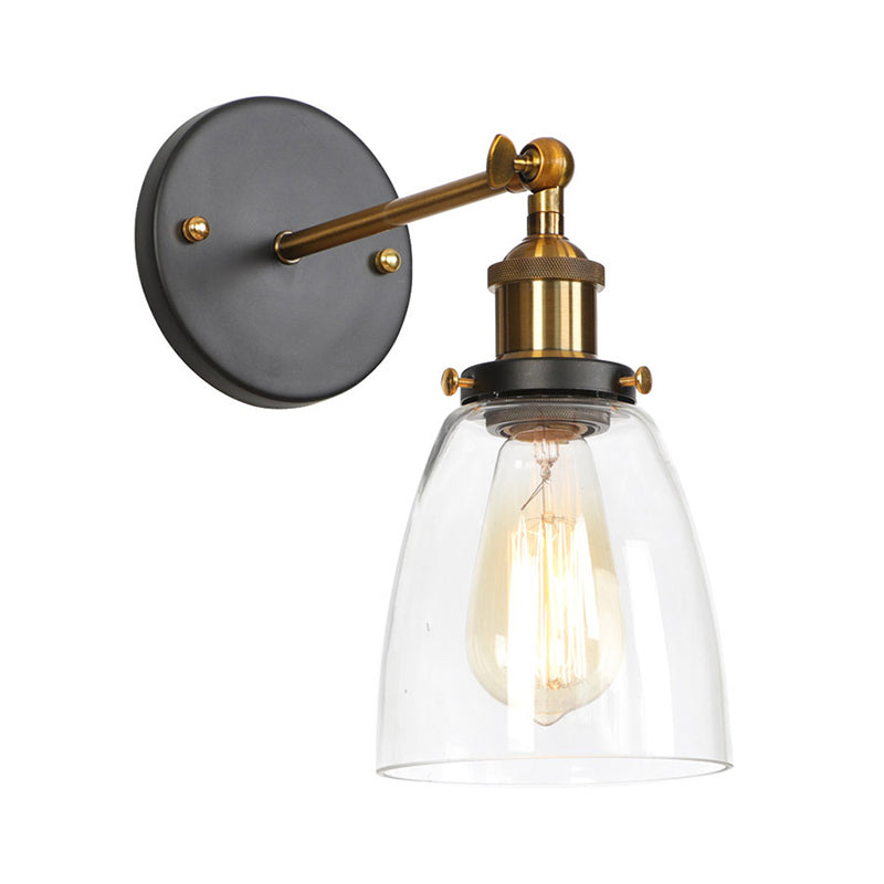 Bowl/Gourd/Flared Bedside Reading Wall Lamp Antique Clear Glass 1 Bulb Black-Brass Wall Light with Pivot Joint Clear A Clearhalo 'Art deco wall lights' 'Cast Iron' 'Glass' 'Industrial wall lights' 'Industrial' 'Middle century wall lights' 'Modern' 'Rustic wall lights' 'Tiffany' 'Traditional wall lights' 'Wall Lamps & Sconces' 'Wall Lights' Lighting' 1917744