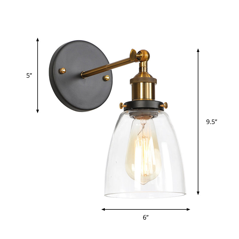 Bowl/Gourd/Flared Bedside Reading Wall Lamp Antique Clear Glass 1 Bulb Black-Brass Wall Light with Pivot Joint Clearhalo 'Art deco wall lights' 'Cast Iron' 'Glass' 'Industrial wall lights' 'Industrial' 'Middle century wall lights' 'Modern' 'Rustic wall lights' 'Tiffany' 'Traditional wall lights' 'Wall Lamps & Sconces' 'Wall Lights' Lighting' 1917745