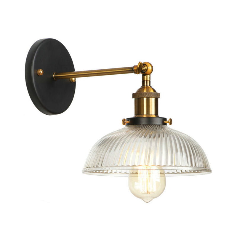 Bowl/Gourd/Flared Bedside Reading Wall Lamp Antique Clear Glass 1 Bulb Black-Brass Wall Light with Pivot Joint Clear H Clearhalo 'Art deco wall lights' 'Cast Iron' 'Glass' 'Industrial wall lights' 'Industrial' 'Middle century wall lights' 'Modern' 'Rustic wall lights' 'Tiffany' 'Traditional wall lights' 'Wall Lamps & Sconces' 'Wall Lights' Lighting' 1917746