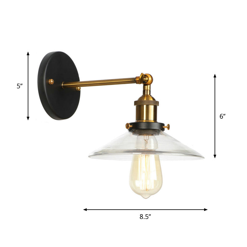 Bowl/Gourd/Flared Bedside Reading Wall Lamp Antique Clear Glass 1 Bulb Black-Brass Wall Light with Pivot Joint Clearhalo 'Art deco wall lights' 'Cast Iron' 'Glass' 'Industrial wall lights' 'Industrial' 'Middle century wall lights' 'Modern' 'Rustic wall lights' 'Tiffany' 'Traditional wall lights' 'Wall Lamps & Sconces' 'Wall Lights' Lighting' 1917749