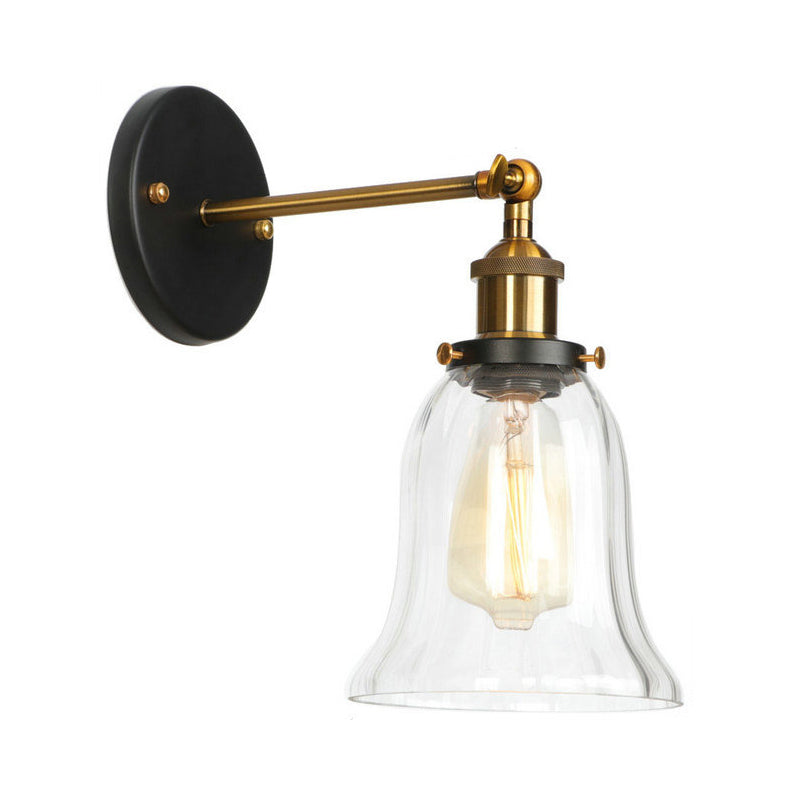 Bowl/Gourd/Flared Bedside Reading Wall Lamp Antique Clear Glass 1 Bulb Black-Brass Wall Light with Pivot Joint Clear E Clearhalo 'Art deco wall lights' 'Cast Iron' 'Glass' 'Industrial wall lights' 'Industrial' 'Middle century wall lights' 'Modern' 'Rustic wall lights' 'Tiffany' 'Traditional wall lights' 'Wall Lamps & Sconces' 'Wall Lights' Lighting' 1917750