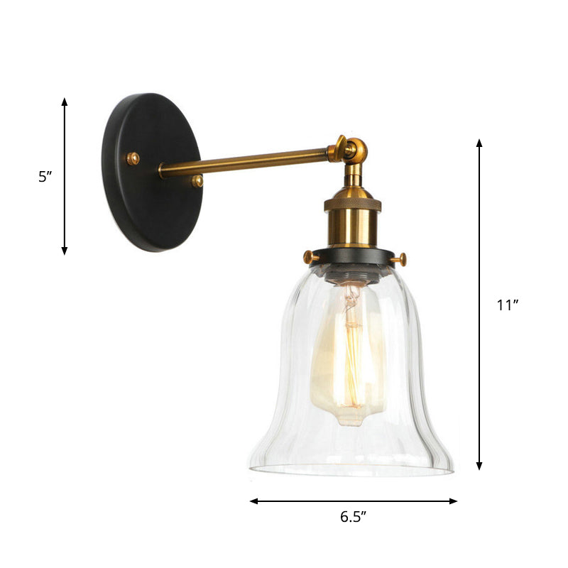 Bowl/Gourd/Flared Bedside Reading Wall Lamp Antique Clear Glass 1 Bulb Black-Brass Wall Light with Pivot Joint Clearhalo 'Art deco wall lights' 'Cast Iron' 'Glass' 'Industrial wall lights' 'Industrial' 'Middle century wall lights' 'Modern' 'Rustic wall lights' 'Tiffany' 'Traditional wall lights' 'Wall Lamps & Sconces' 'Wall Lights' Lighting' 1917751