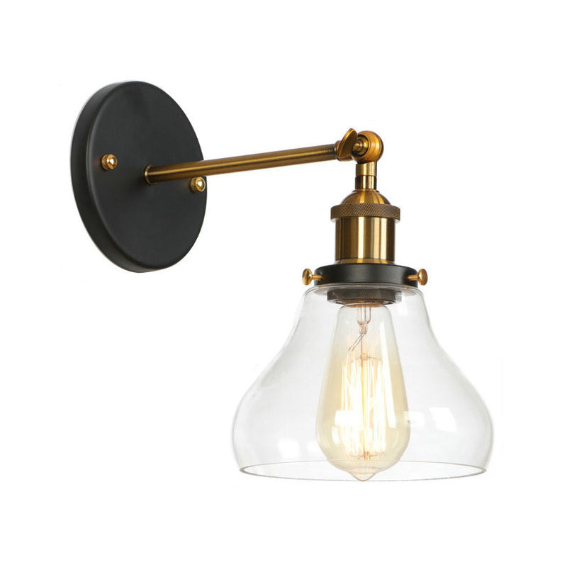 Bowl/Gourd/Flared Bedside Reading Wall Lamp Antique Clear Glass 1 Bulb Black-Brass Wall Light with Pivot Joint Clear D Clearhalo 'Art deco wall lights' 'Cast Iron' 'Glass' 'Industrial wall lights' 'Industrial' 'Middle century wall lights' 'Modern' 'Rustic wall lights' 'Tiffany' 'Traditional wall lights' 'Wall Lamps & Sconces' 'Wall Lights' Lighting' 1917752