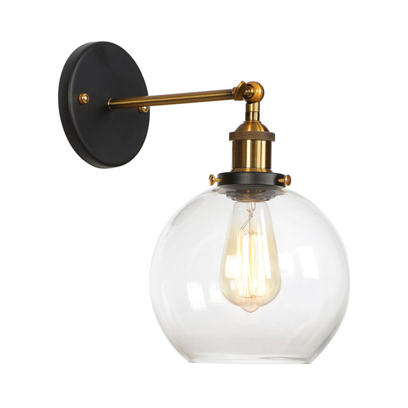 Bowl/Gourd/Flared Bedside Reading Wall Lamp Antique Clear Glass 1 Bulb Black-Brass Wall Light with Pivot Joint Clear B Clearhalo 'Art deco wall lights' 'Cast Iron' 'Glass' 'Industrial wall lights' 'Industrial' 'Middle century wall lights' 'Modern' 'Rustic wall lights' 'Tiffany' 'Traditional wall lights' 'Wall Lamps & Sconces' 'Wall Lights' Lighting' 1917754