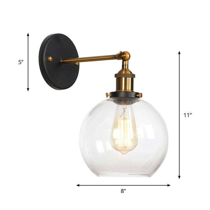Bowl/Gourd/Flared Bedside Reading Wall Lamp Antique Clear Glass 1 Bulb Black-Brass Wall Light with Pivot Joint Clearhalo 'Art deco wall lights' 'Cast Iron' 'Glass' 'Industrial wall lights' 'Industrial' 'Middle century wall lights' 'Modern' 'Rustic wall lights' 'Tiffany' 'Traditional wall lights' 'Wall Lamps & Sconces' 'Wall Lights' Lighting' 1917755