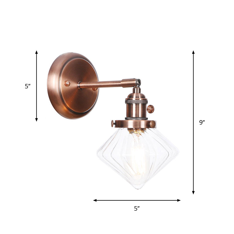 Iron Copper Finish Wall Light Conic/Diamond/Ball Shade Single Factory Wall Mount Reading Lamp with Swing/Gooseneck Arm Clearhalo 'Art deco wall lights' 'Cast Iron' 'Glass' 'Industrial wall lights' 'Industrial' 'Middle century wall lights' 'Modern' 'Rustic wall lights' 'Tiffany' 'Traditional wall lights' 'Wall Lamps & Sconces' 'Wall Lights' Lighting' 1917758