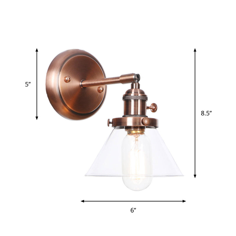 Iron Copper Finish Wall Light Conic/Diamond/Ball Shade Single Factory Wall Mount Reading Lamp with Swing/Gooseneck Arm Clearhalo 'Art deco wall lights' 'Cast Iron' 'Glass' 'Industrial wall lights' 'Industrial' 'Middle century wall lights' 'Modern' 'Rustic wall lights' 'Tiffany' 'Traditional wall lights' 'Wall Lamps & Sconces' 'Wall Lights' Lighting' 1917760