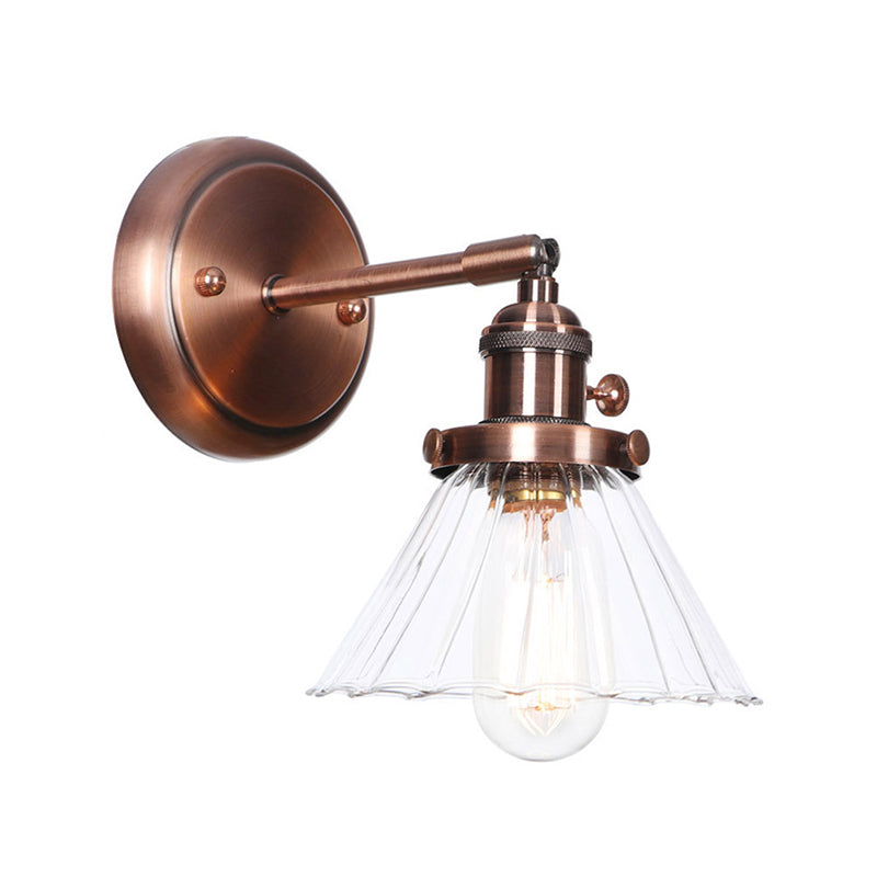 Iron Copper Finish Wall Light Conic/Diamond/Ball Shade Single Factory Wall Mount Reading Lamp with Swing/Gooseneck Arm Copper F Clearhalo 'Art deco wall lights' 'Cast Iron' 'Glass' 'Industrial wall lights' 'Industrial' 'Middle century wall lights' 'Modern' 'Rustic wall lights' 'Tiffany' 'Traditional wall lights' 'Wall Lamps & Sconces' 'Wall Lights' Lighting' 1917761