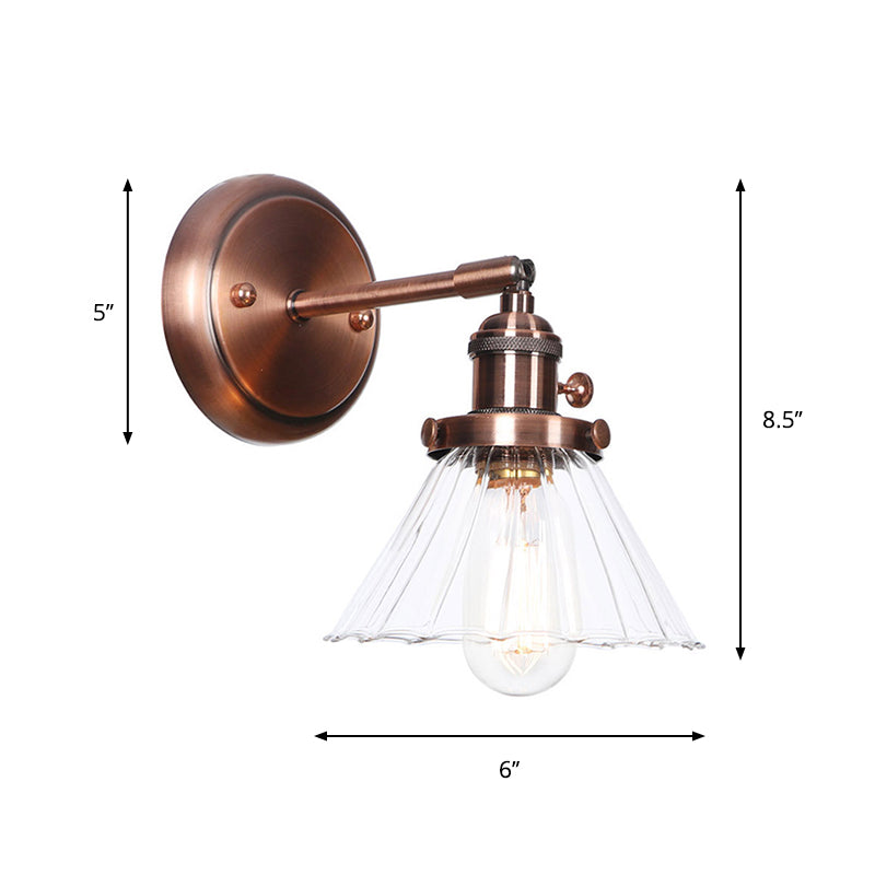 Iron Copper Finish Wall Light Conic/Diamond/Ball Shade Single Factory Wall Mount Reading Lamp with Swing/Gooseneck Arm Clearhalo 'Art deco wall lights' 'Cast Iron' 'Glass' 'Industrial wall lights' 'Industrial' 'Middle century wall lights' 'Modern' 'Rustic wall lights' 'Tiffany' 'Traditional wall lights' 'Wall Lamps & Sconces' 'Wall Lights' Lighting' 1917762