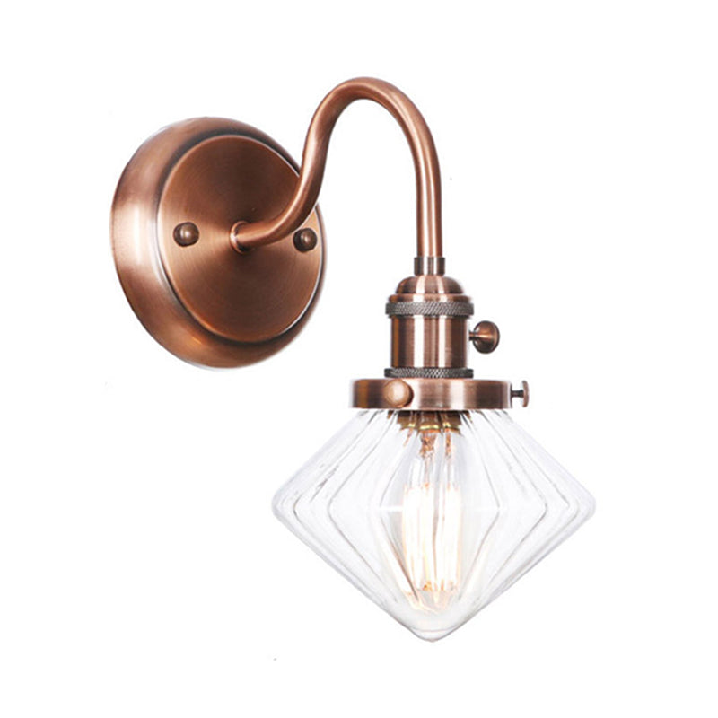 Iron Copper Finish Wall Light Conic/Diamond/Ball Shade Single Factory Wall Mount Reading Lamp with Swing/Gooseneck Arm Copper C Clearhalo 'Art deco wall lights' 'Cast Iron' 'Glass' 'Industrial wall lights' 'Industrial' 'Middle century wall lights' 'Modern' 'Rustic wall lights' 'Tiffany' 'Traditional wall lights' 'Wall Lamps & Sconces' 'Wall Lights' Lighting' 1917767