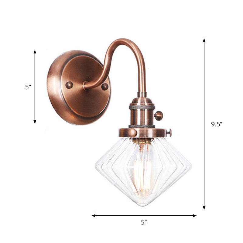 Iron Copper Finish Wall Light Conic/Diamond/Ball Shade Single Factory Wall Mount Reading Lamp with Swing/Gooseneck Arm Clearhalo 'Art deco wall lights' 'Cast Iron' 'Glass' 'Industrial wall lights' 'Industrial' 'Middle century wall lights' 'Modern' 'Rustic wall lights' 'Tiffany' 'Traditional wall lights' 'Wall Lamps & Sconces' 'Wall Lights' Lighting' 1917768