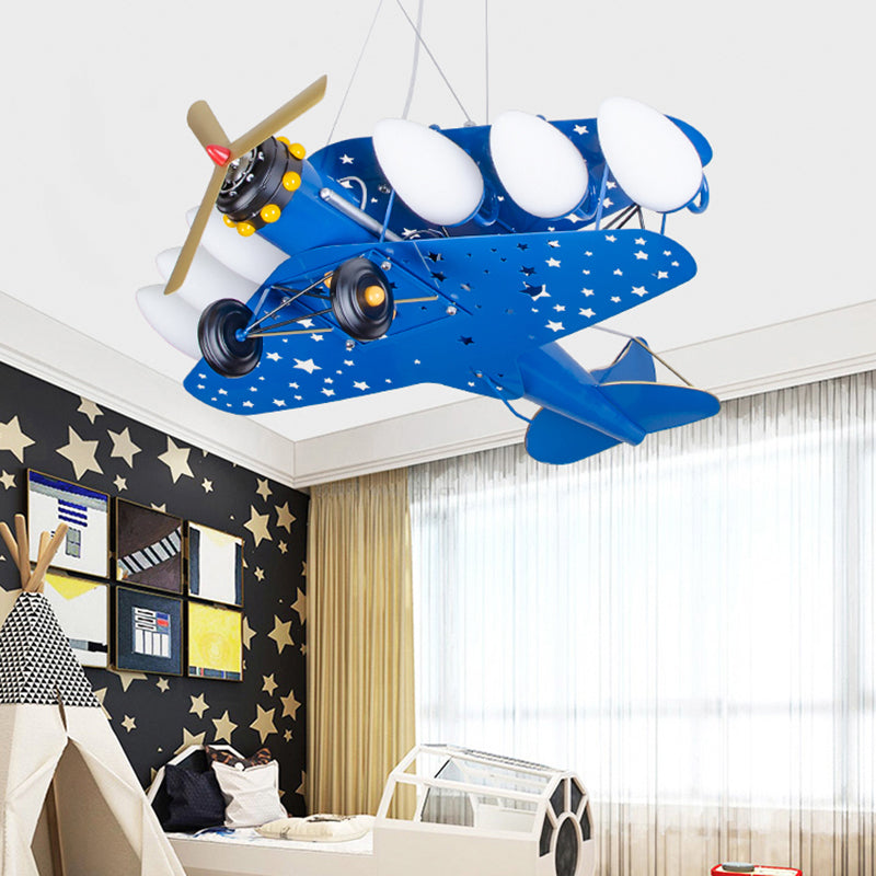 6 Bulbs Propeller Plane Suspension Light with Star Modern Stylish Metal Chandelier for Cloth Shop Blue Clearhalo 'Ceiling Lights' 'Chandeliers' 'Glass shade' 'Glass' 'Pendant Lights' Lighting' 191777