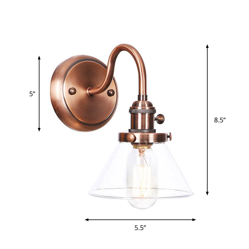 Iron Copper Finish Wall Light Conic/Diamond/Ball Shade Single Factory Wall Mount Reading Lamp with Swing/Gooseneck Arm Clearhalo 'Art deco wall lights' 'Cast Iron' 'Glass' 'Industrial wall lights' 'Industrial' 'Middle century wall lights' 'Modern' 'Rustic wall lights' 'Tiffany' 'Traditional wall lights' 'Wall Lamps & Sconces' 'Wall Lights' Lighting' 1917770