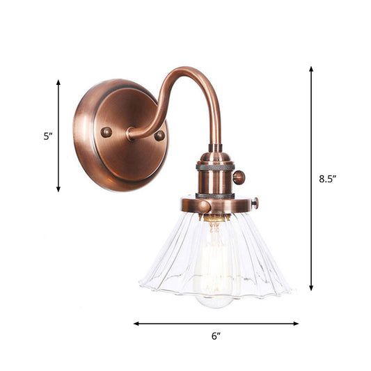 Iron Copper Finish Wall Light Conic/Diamond/Ball Shade Single Factory Wall Mount Reading Lamp with Swing/Gooseneck Arm Clearhalo 'Art deco wall lights' 'Cast Iron' 'Glass' 'Industrial wall lights' 'Industrial' 'Middle century wall lights' 'Modern' 'Rustic wall lights' 'Tiffany' 'Traditional wall lights' 'Wall Lamps & Sconces' 'Wall Lights' Lighting' 1917772