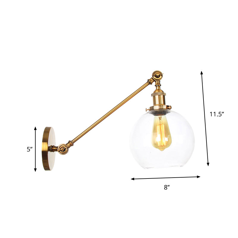 Rotating Single-Bulb Saucer/Cone Sconce Warehouse Brass Clear Glass Wall Mounted Light with Straight Arm Clearhalo 'Art deco wall lights' 'Cast Iron' 'Glass' 'Industrial wall lights' 'Industrial' 'Middle century wall lights' 'Modern' 'Rustic wall lights' 'Tiffany' 'Traditional wall lights' 'Wall Lamps & Sconces' 'Wall Lights' Lighting' 1917782
