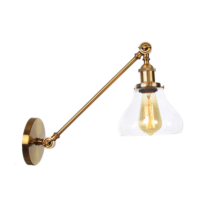 Rotating Single-Bulb Saucer/Cone Sconce Warehouse Brass Clear Glass Wall Mounted Light with Straight Arm Brass D Clearhalo 'Art deco wall lights' 'Cast Iron' 'Glass' 'Industrial wall lights' 'Industrial' 'Middle century wall lights' 'Modern' 'Rustic wall lights' 'Tiffany' 'Traditional wall lights' 'Wall Lamps & Sconces' 'Wall Lights' Lighting' 1917785