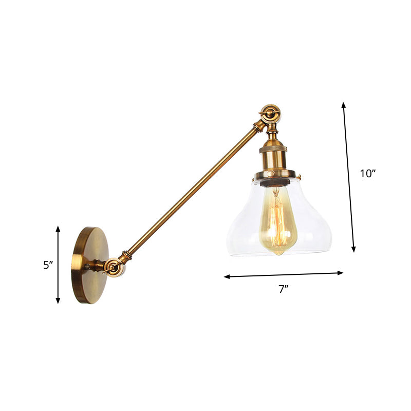 Rotating Single-Bulb Saucer/Cone Sconce Warehouse Brass Clear Glass Wall Mounted Light with Straight Arm Clearhalo 'Art deco wall lights' 'Cast Iron' 'Glass' 'Industrial wall lights' 'Industrial' 'Middle century wall lights' 'Modern' 'Rustic wall lights' 'Tiffany' 'Traditional wall lights' 'Wall Lamps & Sconces' 'Wall Lights' Lighting' 1917786