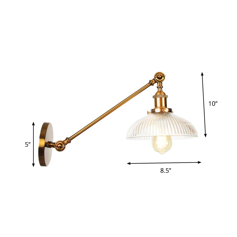 Rotating Single-Bulb Saucer/Cone Sconce Warehouse Brass Clear Glass Wall Mounted Light with Straight Arm Clearhalo 'Art deco wall lights' 'Cast Iron' 'Glass' 'Industrial wall lights' 'Industrial' 'Middle century wall lights' 'Modern' 'Rustic wall lights' 'Tiffany' 'Traditional wall lights' 'Wall Lamps & Sconces' 'Wall Lights' Lighting' 1917788