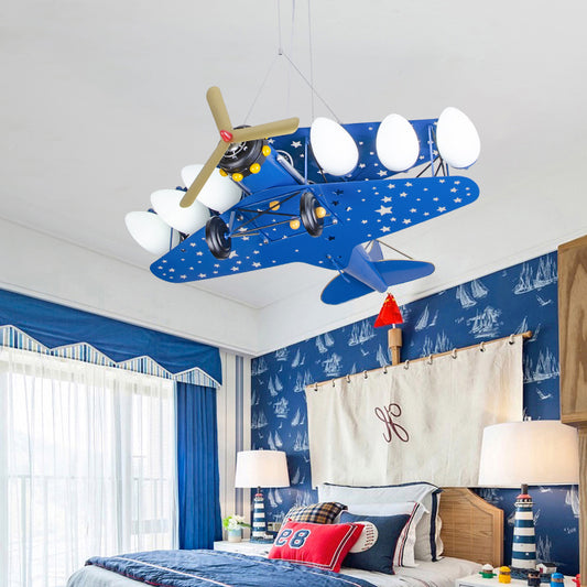 6 Bulbs Propeller Plane Suspension Light with Star Modern Stylish Metal Chandelier for Cloth Shop Clearhalo 'Ceiling Lights' 'Chandeliers' 'Glass shade' 'Glass' 'Pendant Lights' Lighting' 191778