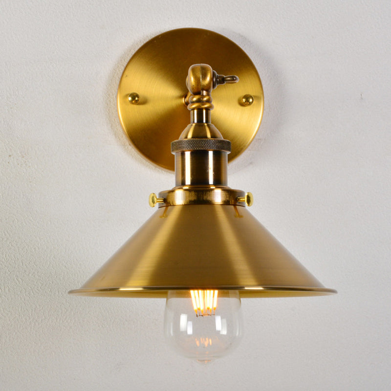 Iron Conical Pivot Shade Wall Lamp Industrial 1 Bulb Bedside Reading Wall Light in Gold Clearhalo 'Art deco wall lights' 'Cast Iron' 'Glass' 'Industrial wall lights' 'Industrial' 'Middle century wall lights' 'Modern' 'Rustic wall lights' 'Tiffany' 'Traditional wall lights' 'Wall Lamps & Sconces' 'Wall Lights' Lighting' 1917794