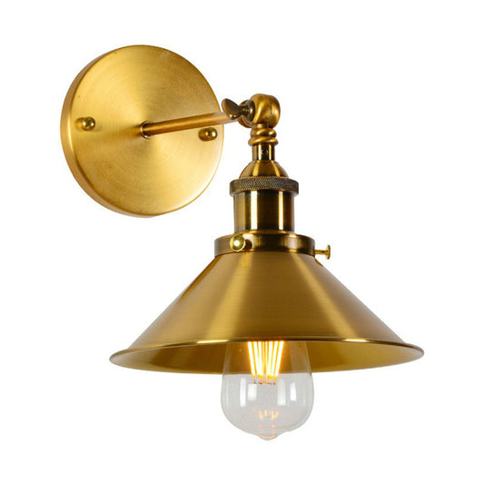 Iron Conical Pivot Shade Wall Lamp Industrial 1 Bulb Bedside Reading Wall Light in Gold Clearhalo 'Art deco wall lights' 'Cast Iron' 'Glass' 'Industrial wall lights' 'Industrial' 'Middle century wall lights' 'Modern' 'Rustic wall lights' 'Tiffany' 'Traditional wall lights' 'Wall Lamps & Sconces' 'Wall Lights' Lighting' 1917796