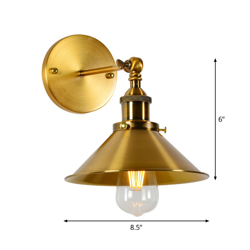 Iron Conical Pivot Shade Wall Lamp Industrial 1 Bulb Bedside Reading Wall Light in Gold Clearhalo 'Art deco wall lights' 'Cast Iron' 'Glass' 'Industrial wall lights' 'Industrial' 'Middle century wall lights' 'Modern' 'Rustic wall lights' 'Tiffany' 'Traditional wall lights' 'Wall Lamps & Sconces' 'Wall Lights' Lighting' 1917797