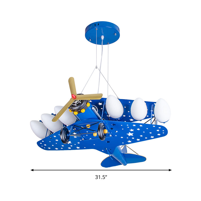 6 Bulbs Propeller Plane Suspension Light with Star Modern Stylish Metal Chandelier for Cloth Shop Clearhalo 'Ceiling Lights' 'Chandeliers' 'Glass shade' 'Glass' 'Pendant Lights' Lighting' 191780