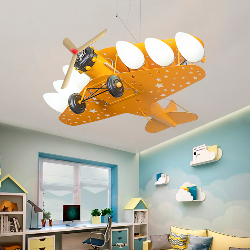 6 Bulbs Propeller Plane Suspension Light with Star Modern Stylish Metal Chandelier for Cloth Shop Yellow Clearhalo 'Ceiling Lights' 'Chandeliers' 'Glass shade' 'Glass' 'Pendant Lights' Lighting' 191784
