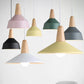 Barn Dining Room Pendant Lighting Aluminum 1 Bulb Macaron Ceiling Hang Lamp in Green/Grey/Pink with Wood Grip Black Clearhalo 'Ceiling Lights' 'Pendant Lights' 'Pendants' Lighting' 1917840_2d52dd28-0c39-4a7d-a3f0-ab869bf0afa0