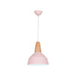 Barn Dining Room Pendant Lighting Aluminum 1 Bulb Macaron Ceiling Hang Lamp in Green/Grey/Pink with Wood Grip Pink Clearhalo 'Ceiling Lights' 'Pendant Lights' 'Pendants' Lighting' 1917850_2851a31e-d351-4def-9414-c84d0eea53cc
