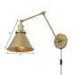 Conical Bedside Wall Reading Lamp Antique Metallic 1 Bulb Brass Plug-in/Plug-less Wall Mounted Light with Swing Arm Clearhalo 'Art deco wall lights' 'Cast Iron' 'Glass' 'Industrial wall lights' 'Industrial' 'Middle century wall lights' 'Modern' 'Rustic wall lights' 'Tiffany' 'Traditional wall lights' 'Wall Lamps & Sconces' 'Wall Lights' Lighting' 1917899