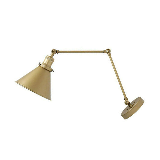 Conical Bedside Wall Reading Lamp Antique Metallic 1 Bulb Brass Plug-in/Plug-less Wall Mounted Light with Swing Arm Brass B Clearhalo 'Art deco wall lights' 'Cast Iron' 'Glass' 'Industrial wall lights' 'Industrial' 'Middle century wall lights' 'Modern' 'Rustic wall lights' 'Tiffany' 'Traditional wall lights' 'Wall Lamps & Sconces' 'Wall Lights' Lighting' 1917900