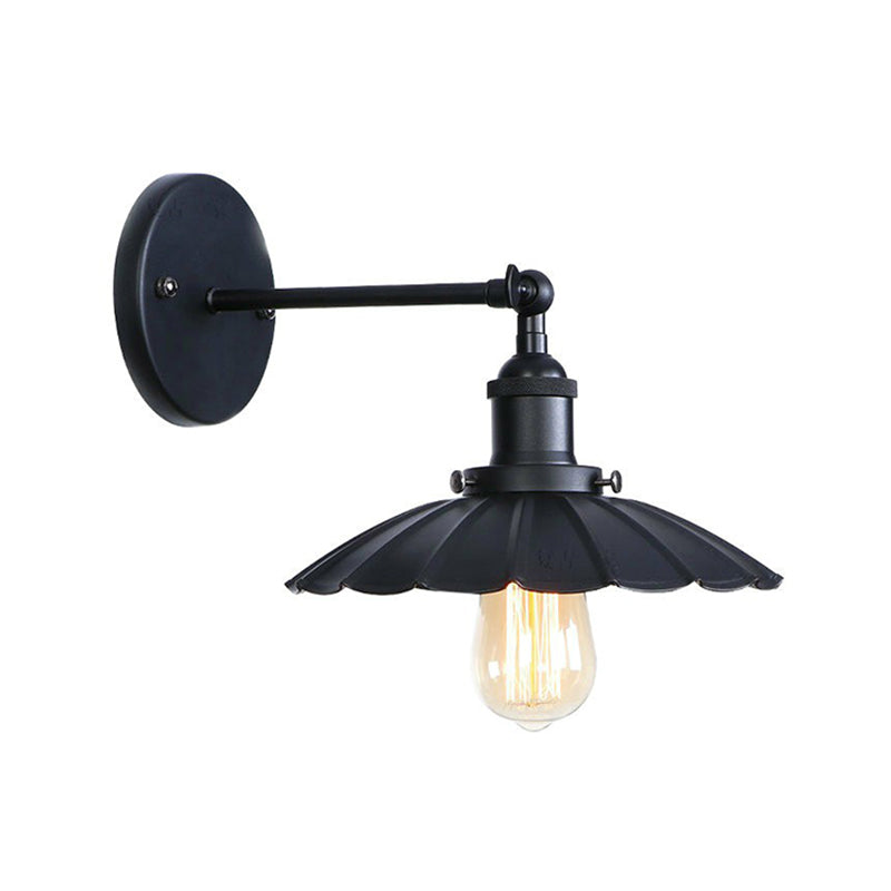 Adjustable 1 Head Wall Lamp Vintage Living Room Wall Mount Lighting with Saucer Shade/Mesh Cage/Shadeless Design in Black Black B Clearhalo 'Art deco wall lights' 'Cast Iron' 'Glass' 'Industrial wall lights' 'Industrial' 'Middle century wall lights' 'Modern' 'Rustic wall lights' 'Tiffany' 'Traditional wall lights' 'Wall Lamps & Sconces' 'Wall Lights' Lighting' 1917920