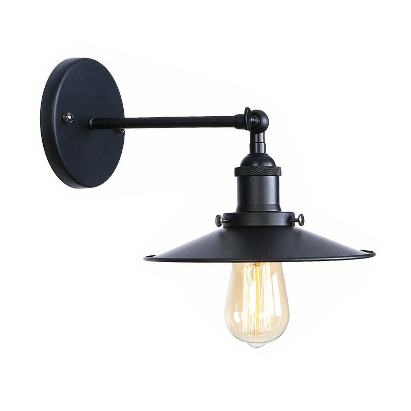 Adjustable 1 Head Wall Lamp Vintage Living Room Wall Mount Lighting with Saucer Shade/Mesh Cage/Shadeless Design in Black Clearhalo 'Art deco wall lights' 'Cast Iron' 'Glass' 'Industrial wall lights' 'Industrial' 'Middle century wall lights' 'Modern' 'Rustic wall lights' 'Tiffany' 'Traditional wall lights' 'Wall Lamps & Sconces' 'Wall Lights' Lighting' 1917923