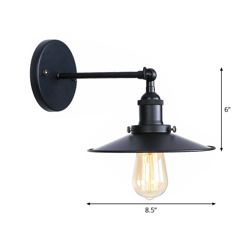 Adjustable 1 Head Wall Lamp Vintage Living Room Wall Mount Lighting with Saucer Shade/Mesh Cage/Shadeless Design in Black Clearhalo 'Art deco wall lights' 'Cast Iron' 'Glass' 'Industrial wall lights' 'Industrial' 'Middle century wall lights' 'Modern' 'Rustic wall lights' 'Tiffany' 'Traditional wall lights' 'Wall Lamps & Sconces' 'Wall Lights' Lighting' 1917924
