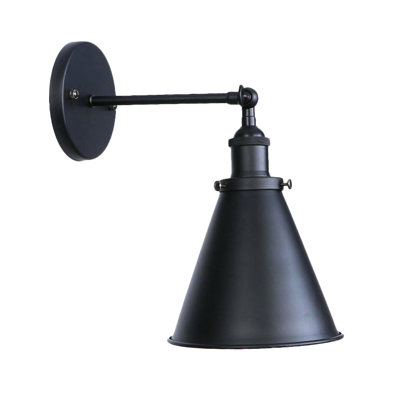 Adjustable 1 Head Wall Lamp Vintage Living Room Wall Mount Lighting with Saucer Shade/Mesh Cage/Shadeless Design in Black Clearhalo 'Art deco wall lights' 'Cast Iron' 'Glass' 'Industrial wall lights' 'Industrial' 'Middle century wall lights' 'Modern' 'Rustic wall lights' 'Tiffany' 'Traditional wall lights' 'Wall Lamps & Sconces' 'Wall Lights' Lighting' 1917929