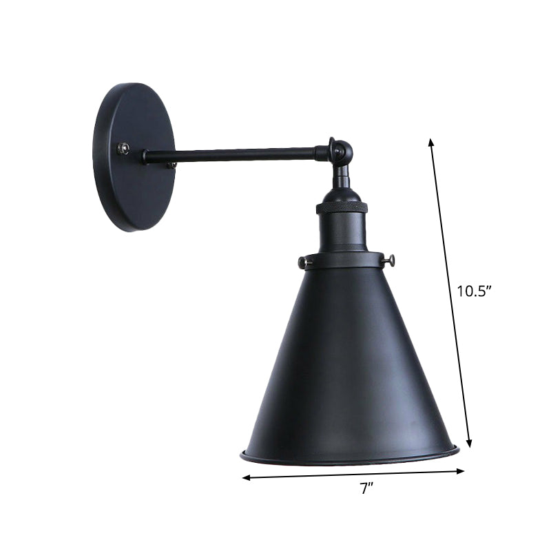 Adjustable 1 Head Wall Lamp Vintage Living Room Wall Mount Lighting with Saucer Shade/Mesh Cage/Shadeless Design in Black Clearhalo 'Art deco wall lights' 'Cast Iron' 'Glass' 'Industrial wall lights' 'Industrial' 'Middle century wall lights' 'Modern' 'Rustic wall lights' 'Tiffany' 'Traditional wall lights' 'Wall Lamps & Sconces' 'Wall Lights' Lighting' 1917930