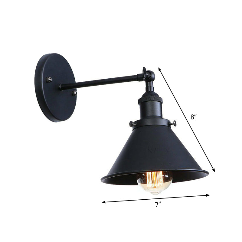 Adjustable 1 Head Wall Lamp Vintage Living Room Wall Mount Lighting with Saucer Shade/Mesh Cage/Shadeless Design in Black Clearhalo 'Art deco wall lights' 'Cast Iron' 'Glass' 'Industrial wall lights' 'Industrial' 'Middle century wall lights' 'Modern' 'Rustic wall lights' 'Tiffany' 'Traditional wall lights' 'Wall Lamps & Sconces' 'Wall Lights' Lighting' 1917932