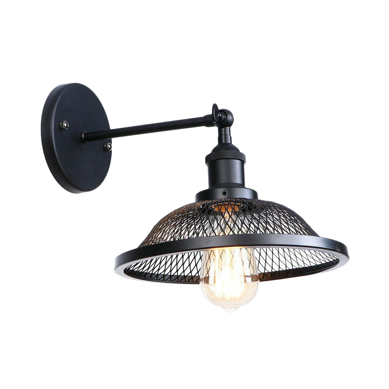 Adjustable 1 Head Wall Lamp Vintage Living Room Wall Mount Lighting with Saucer Shade/Mesh Cage/Shadeless Design in Black Black G Clearhalo 'Art deco wall lights' 'Cast Iron' 'Glass' 'Industrial wall lights' 'Industrial' 'Middle century wall lights' 'Modern' 'Rustic wall lights' 'Tiffany' 'Traditional wall lights' 'Wall Lamps & Sconces' 'Wall Lights' Lighting' 1917933