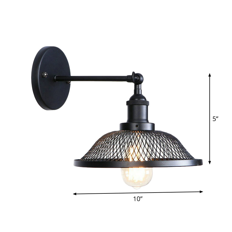 Adjustable 1 Head Wall Lamp Vintage Living Room Wall Mount Lighting with Saucer Shade/Mesh Cage/Shadeless Design in Black Clearhalo 'Art deco wall lights' 'Cast Iron' 'Glass' 'Industrial wall lights' 'Industrial' 'Middle century wall lights' 'Modern' 'Rustic wall lights' 'Tiffany' 'Traditional wall lights' 'Wall Lamps & Sconces' 'Wall Lights' Lighting' 1917935
