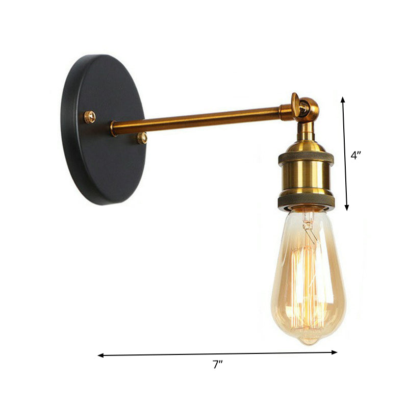 1-Light Wall Mount Light Industrial Metal Horn/Saucer/Open Bulb Design Rotatable Wall Lamp in Black with Brass Linear Arm Clearhalo 'Art deco wall lights' 'Cast Iron' 'Glass' 'Industrial wall lights' 'Industrial' 'Middle century wall lights' 'Modern' 'Rustic wall lights' 'Tiffany' 'Traditional wall lights' 'Wall Lamps & Sconces' 'Wall Lights' Lighting' 1917939