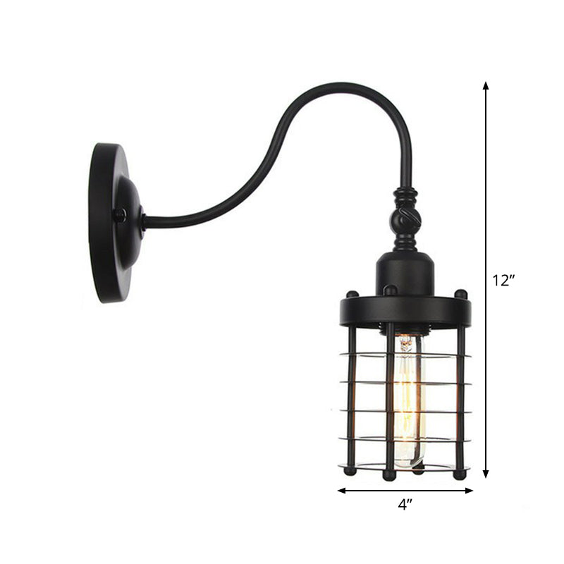 Iron Black Gooseneck Wall Lamp Tube/Ball/Diamond Cage Single Factory Wall Mounted Lighting Fixture Clearhalo 'Art deco wall lights' 'Cast Iron' 'Glass' 'Industrial wall lights' 'Industrial' 'Middle century wall lights' 'Modern' 'Rustic wall lights' 'Tiffany' 'Traditional wall lights' 'Wall Lamps & Sconces' 'Wall Lights' Lighting' 1917956