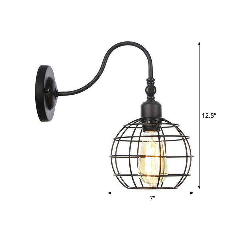 Iron Black Gooseneck Wall Lamp Tube/Ball/Diamond Cage Single Factory Wall Mounted Lighting Fixture Clearhalo 'Art deco wall lights' 'Cast Iron' 'Glass' 'Industrial wall lights' 'Industrial' 'Middle century wall lights' 'Modern' 'Rustic wall lights' 'Tiffany' 'Traditional wall lights' 'Wall Lamps & Sconces' 'Wall Lights' Lighting' 1917962