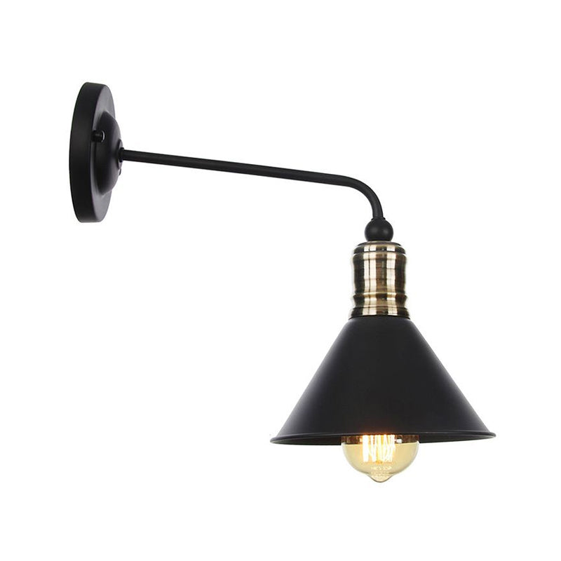 Rustic Bell/Sphere Cage/Flared Wall Light 1-Light Iron Wall Lamp Fixture in Black for Dinging Room Black C Clearhalo 'Art deco wall lights' 'Cast Iron' 'Glass' 'Industrial wall lights' 'Industrial' 'Middle century wall lights' 'Modern' 'Rustic wall lights' 'Tiffany' 'Traditional wall lights' 'Wall Lamps & Sconces' 'Wall Lights' Lighting' 1917976