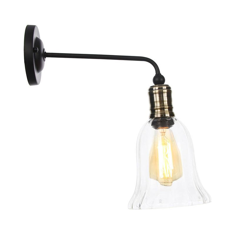 Rustic Bell/Sphere Cage/Flared Wall Light 1-Light Iron Wall Lamp Fixture in Black for Dinging Room Black E Clearhalo 'Art deco wall lights' 'Cast Iron' 'Glass' 'Industrial wall lights' 'Industrial' 'Middle century wall lights' 'Modern' 'Rustic wall lights' 'Tiffany' 'Traditional wall lights' 'Wall Lamps & Sconces' 'Wall Lights' Lighting' 1917980