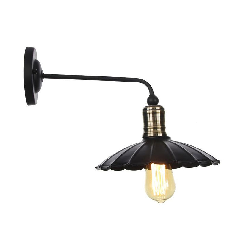 Rustic Bell/Sphere Cage/Flared Wall Light 1-Light Iron Wall Lamp Fixture in Black for Dinging Room Black G Clearhalo 'Art deco wall lights' 'Cast Iron' 'Glass' 'Industrial wall lights' 'Industrial' 'Middle century wall lights' 'Modern' 'Rustic wall lights' 'Tiffany' 'Traditional wall lights' 'Wall Lamps & Sconces' 'Wall Lights' Lighting' 1917984
