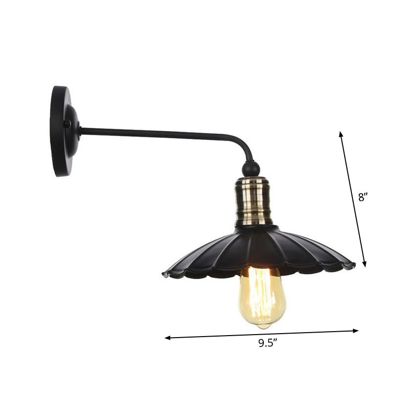 Rustic Bell/Sphere Cage/Flared Wall Light 1-Light Iron Wall Lamp Fixture in Black for Dinging Room Clearhalo 'Art deco wall lights' 'Cast Iron' 'Glass' 'Industrial wall lights' 'Industrial' 'Middle century wall lights' 'Modern' 'Rustic wall lights' 'Tiffany' 'Traditional wall lights' 'Wall Lamps & Sconces' 'Wall Lights' Lighting' 1917985