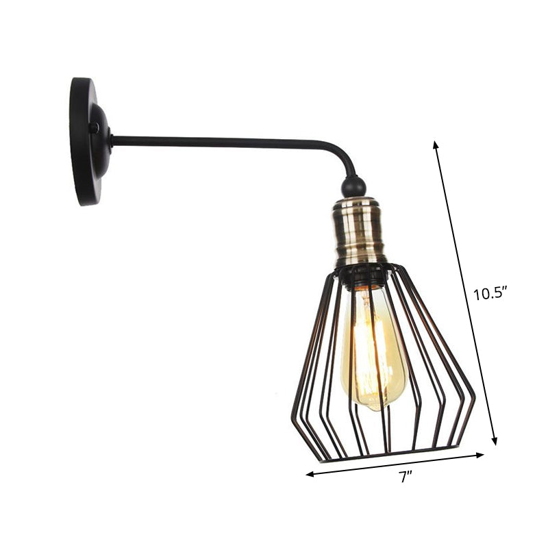 Rustic Bell/Sphere Cage/Flared Wall Light 1-Light Iron Wall Lamp Fixture in Black for Dinging Room Clearhalo 'Art deco wall lights' 'Cast Iron' 'Glass' 'Industrial wall lights' 'Industrial' 'Middle century wall lights' 'Modern' 'Rustic wall lights' 'Tiffany' 'Traditional wall lights' 'Wall Lamps & Sconces' 'Wall Lights' Lighting' 1917987